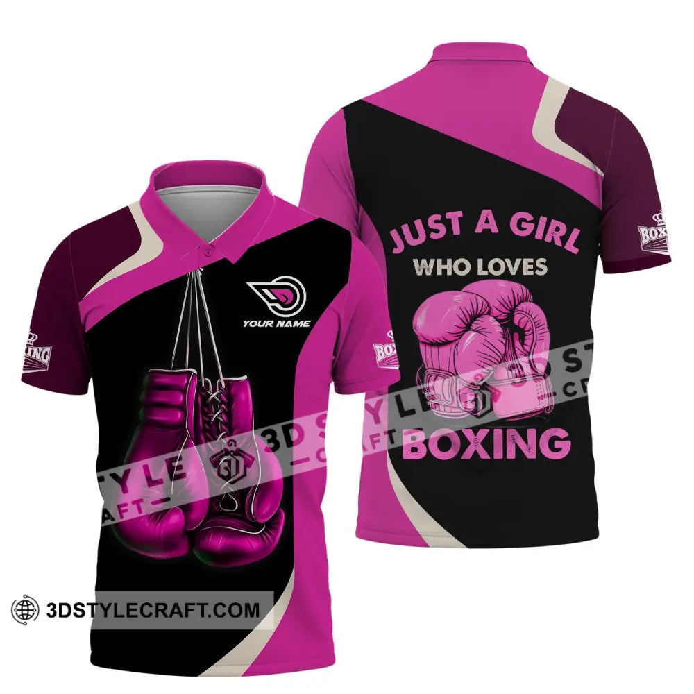 Woman Shirt - Custom Name Boxing Lover Girl T-Shirt Polo / S