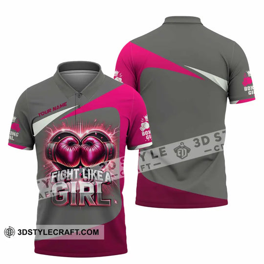 Woman Shirt, Custom Name Boxing Shirt, Boxing Polo Long Sleeve Shirt style option 4