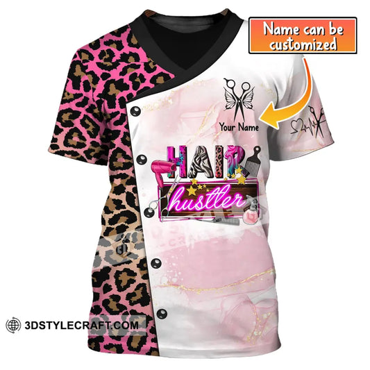 Woman Shirt Custom Name Hairdresser Hairstylist Apparel Hair Hustler T-Shirt For Barber Shop