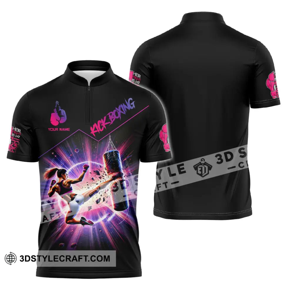 Woman Shirt Custom Name Kick Boxing Polo Long Sleeve Gift Zipper / S T-Shirt