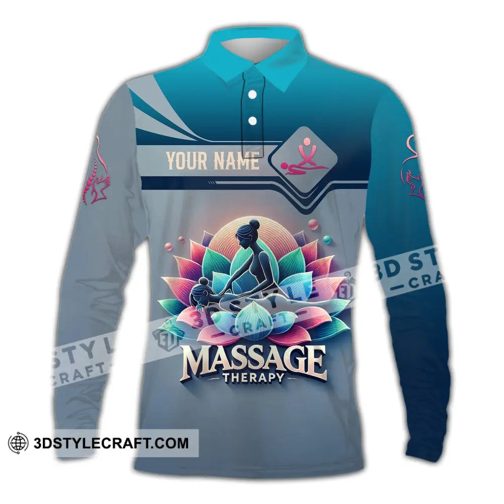 Woman Shirt Custom Name Massage Therapist T-Shirt For Therapists Uniform Long Sleeve Polo / S