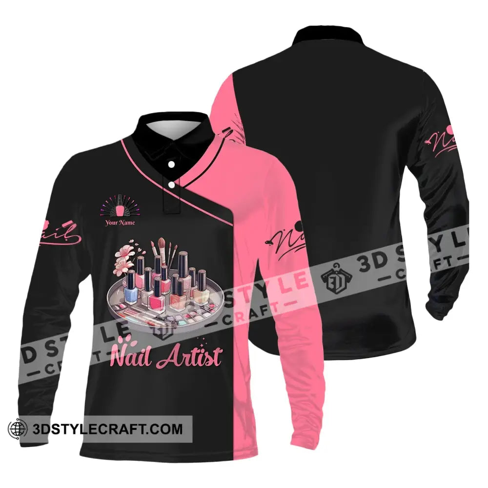 Woman Shirt Custom Name Nail Artist Hoodie Polo Long Sleeve Gift For Artists / S T-Shirt