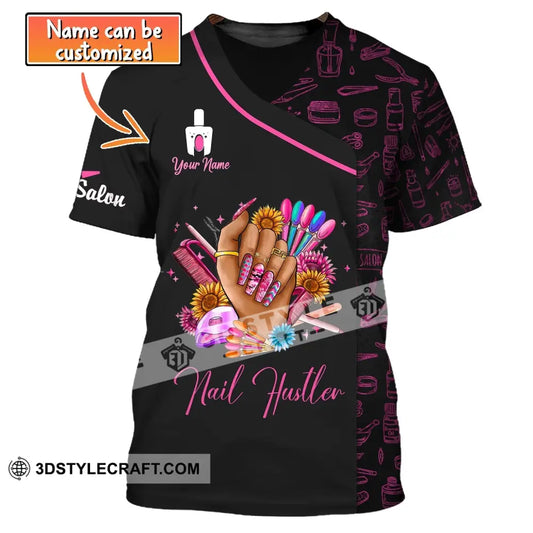 Woman Shirt Custom Name Nail Artist Hustler Salon T-Shirt