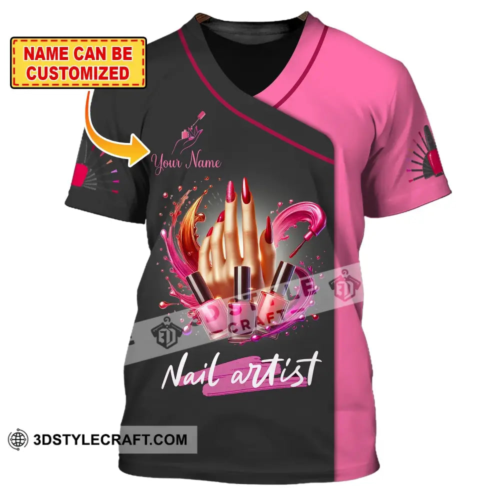 Woman Shirt Custom Name Nail Artist T-Shirt For Shop Uniform Gift T-Shirt