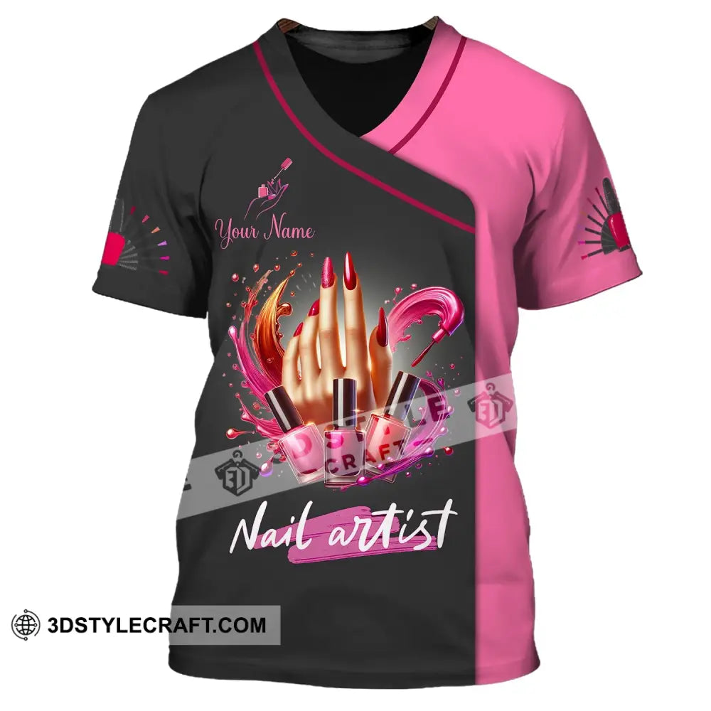 Woman Shirt Custom Name Nail Artist T-Shirt For Shop Uniform Gift / S T-Shirt