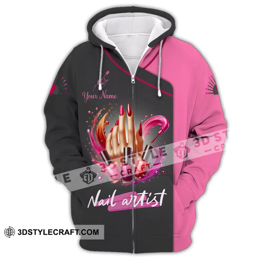 Woman Shirt Custom Name Nail Artist T-Shirt For Shop Uniform Gift Zipper Hoodie / S T-Shirt