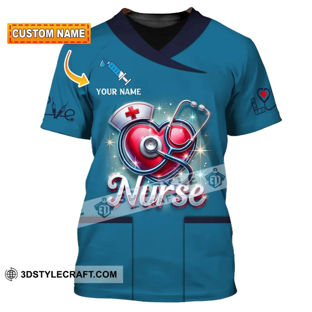 Woman Shirt Custom Name Nurse Polo Long Sleeve Love T-Shirt T-Shirt