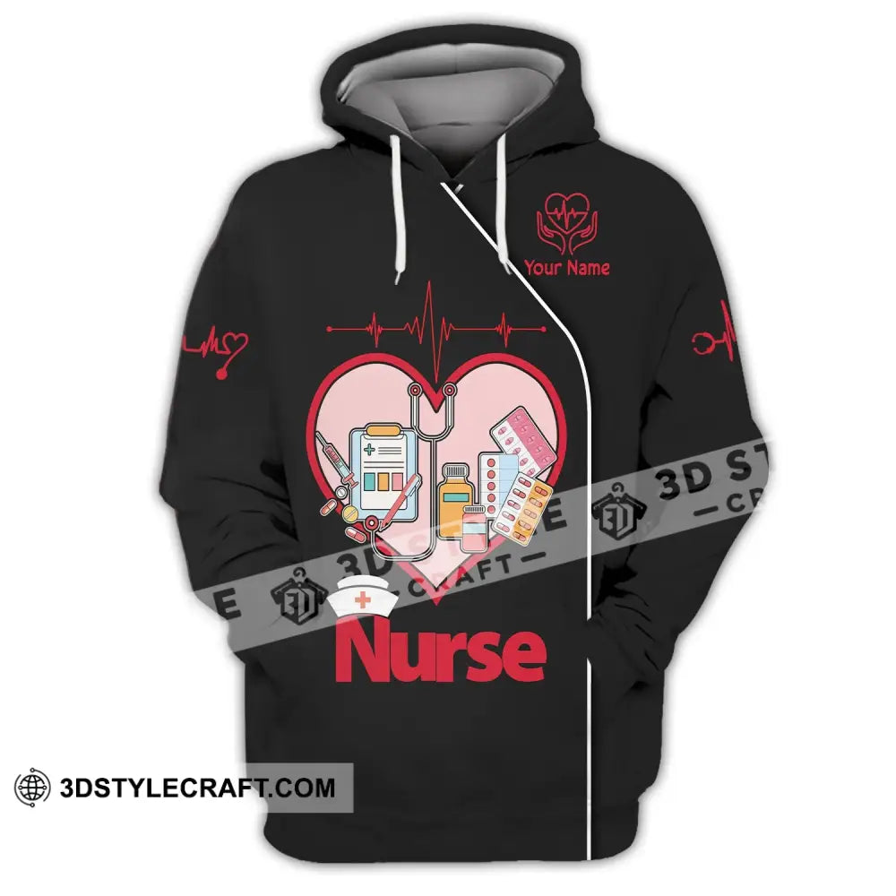 Woman Shirt Custom Name Nurse Polo Long Sleeve Love T-Shirt Hoodie / S T-Shirt