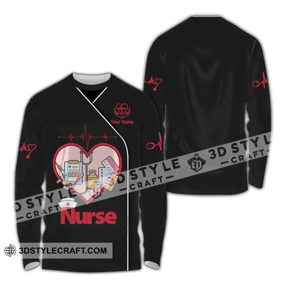 Woman Shirt Custom Name Nurse Polo Long Sleeve Love T-Shirt / S T-Shirt