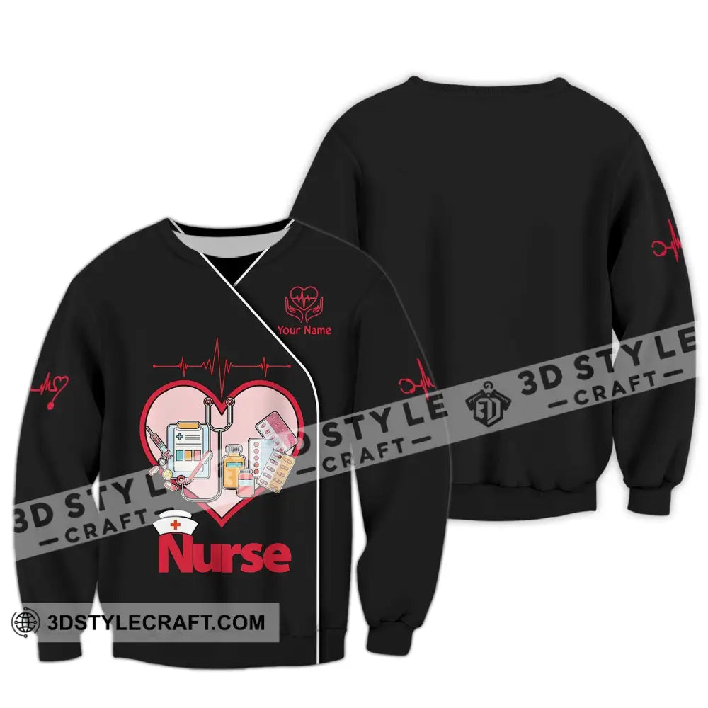 Woman Shirt Custom Name Nurse Polo Long Sleeve Love T-Shirt / S T-Shirt