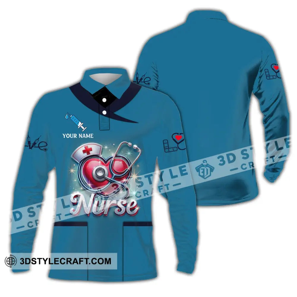 Woman Shirt Custom Name Nurse Polo Long Sleeve Love T-Shirt / S T-Shirt