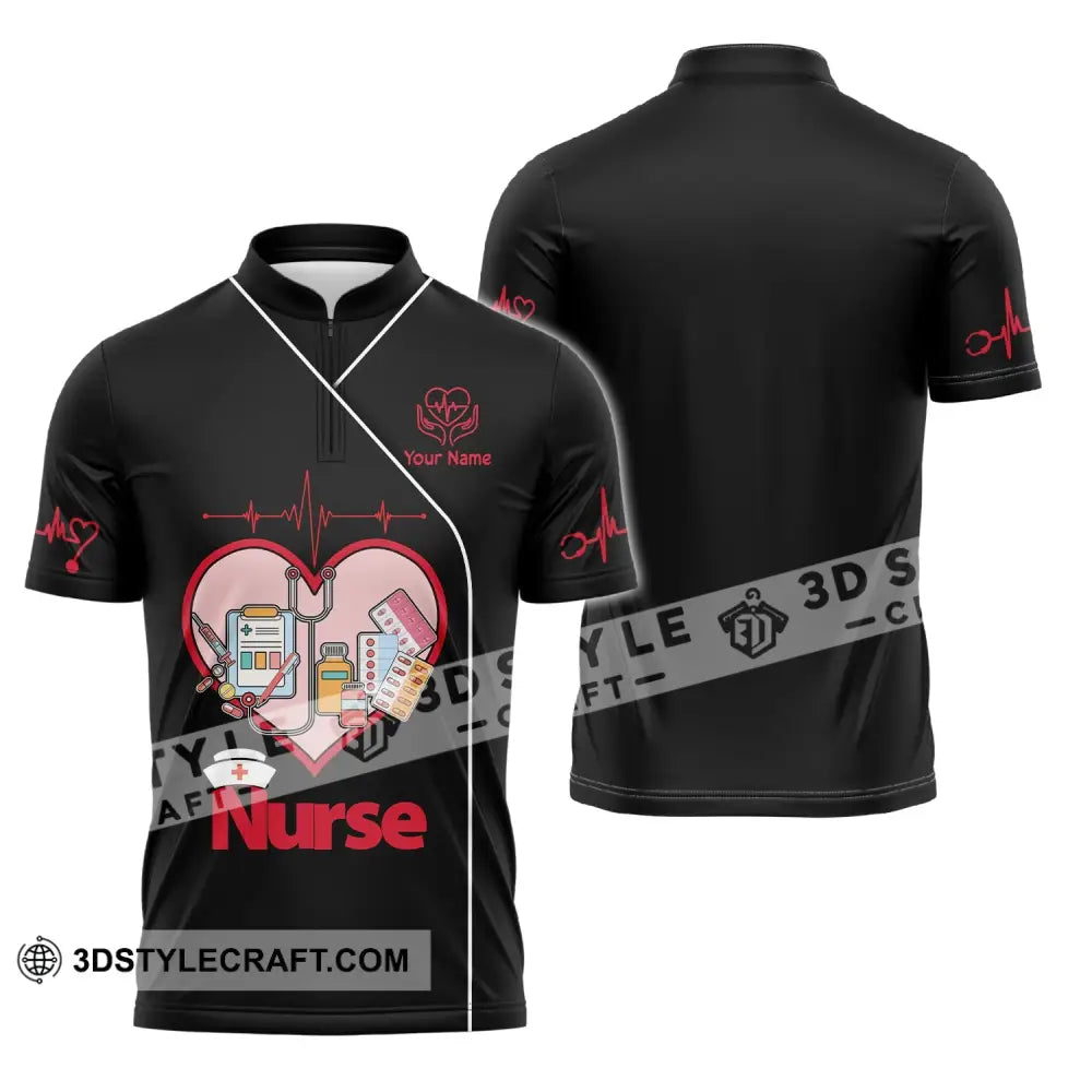 Woman Shirt Custom Name Nurse Polo Long Sleeve Love T-Shirt Zipper / S T-Shirt