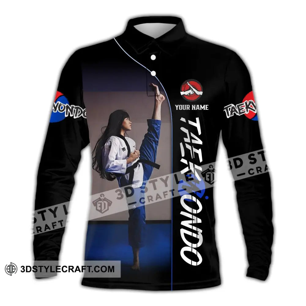 Woman Shirt Custom Name Taekwondo Hoodie Polo Long Sleeve Gift For Lovers / S T-Shirt