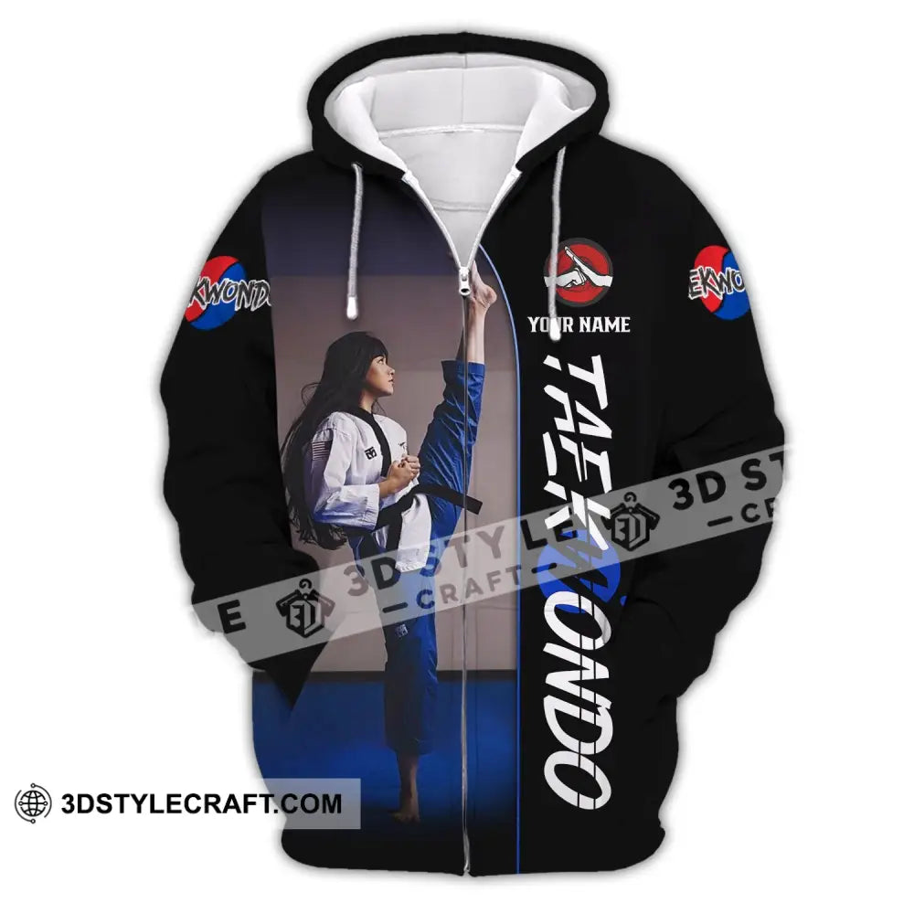 Woman Shirt Custom Name Taekwondo Hoodie Polo Long Sleeve Gift For Lovers Zipper / S T-Shirt