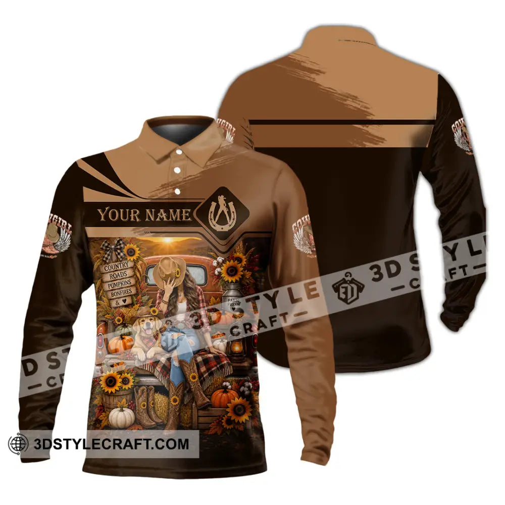 Women Shirt - Custom Autumn Cowgirl Shirt - Long Sleeve Polo / S - T-shirt