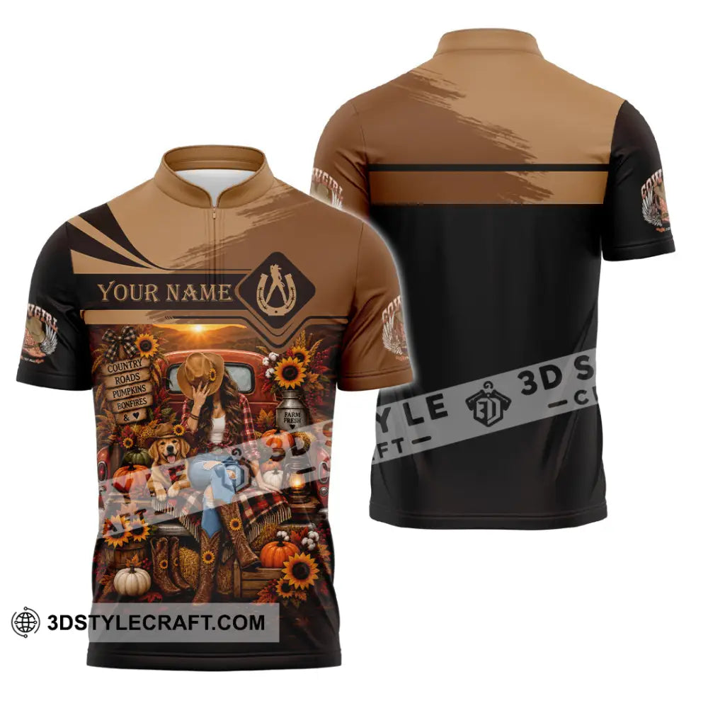 Women Shirt - Custom Autumn Cowgirl Shirt - Zipper Polo Shirt / S - T-shirt