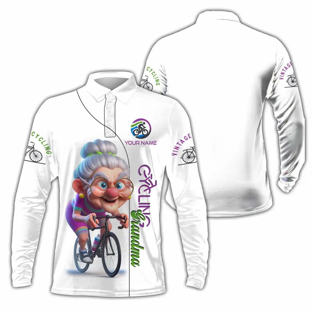 Women Shirt - Custom Cycling Grandma Sports Shirt Long Sleeve Polo / S T-shirt