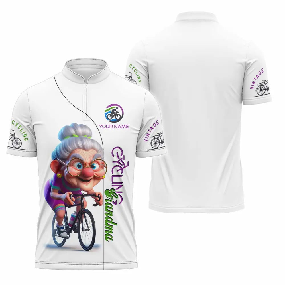 Women Shirt - Custom Cycling Grandma Sports Shirt Zipper Polo Shirt / S T-shirt