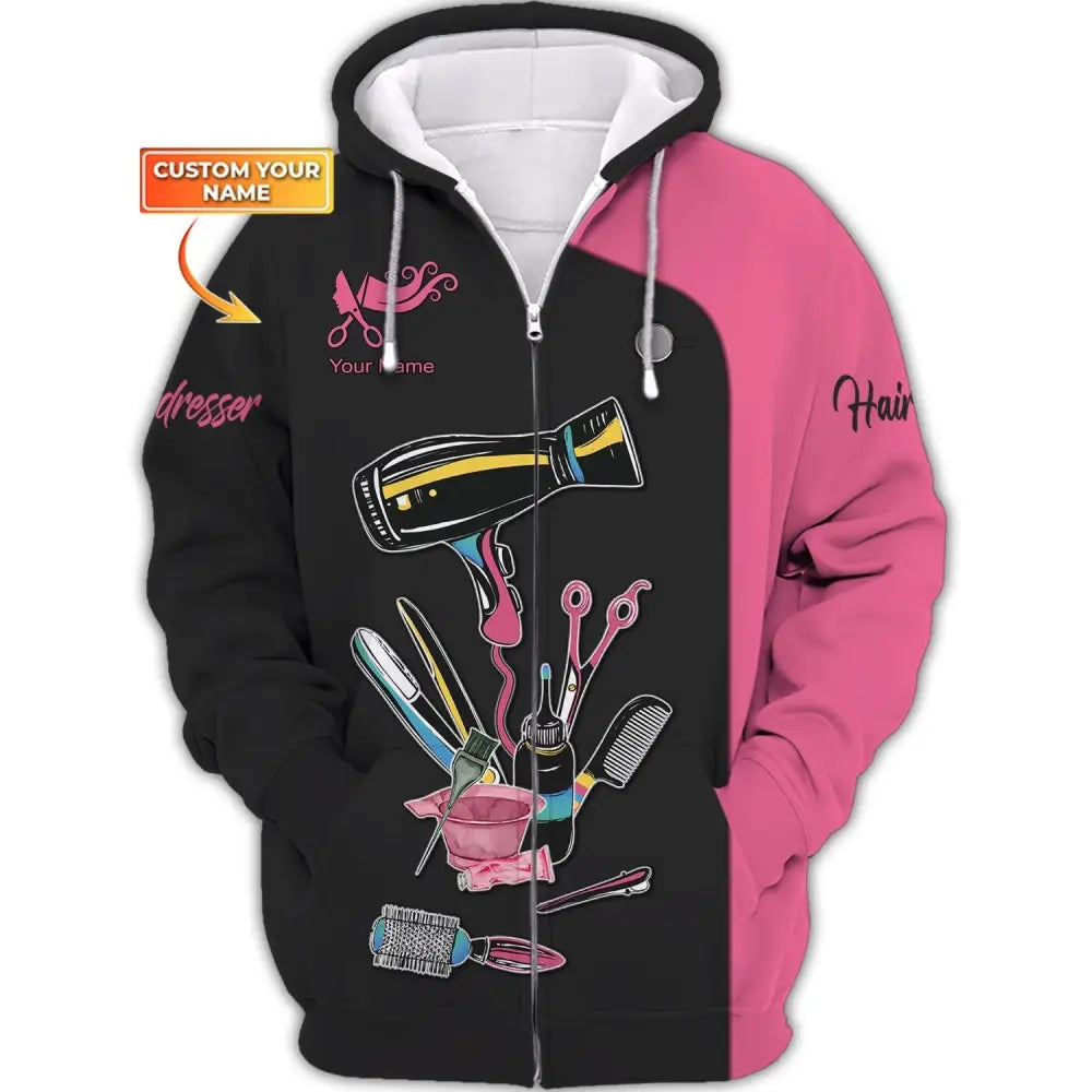 Women Shirt Hair Stylist Hairdresser Hoodie Sportwear Zipper / S T-Shirt