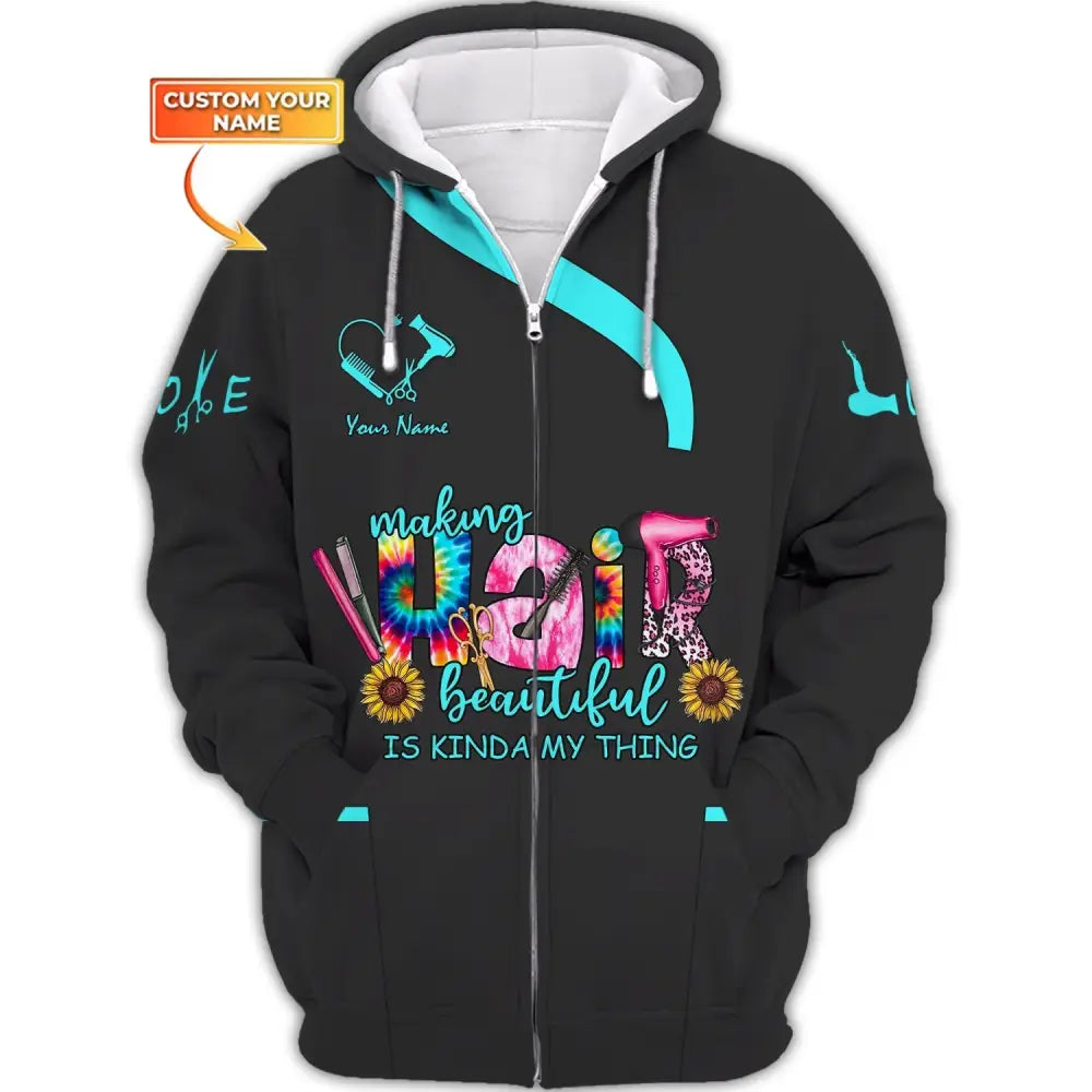Women Shirt Hair Stylist Hairdresser Sportwear Zipper Hoodie / S T-Shirt