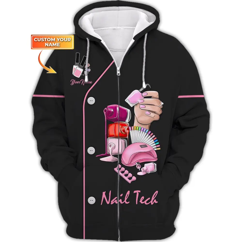 Women Shirt Nail Technician Tech Hoodie Sportwear Zipper / S T-Shirt